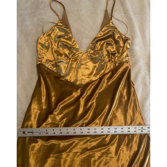 BARDOT DRESS XL MAXI CAPRI SLIP LONG GOWN VELVET VELOUR GOLD MARIGOLD OPEN BACK2 - Picture 14 of 15